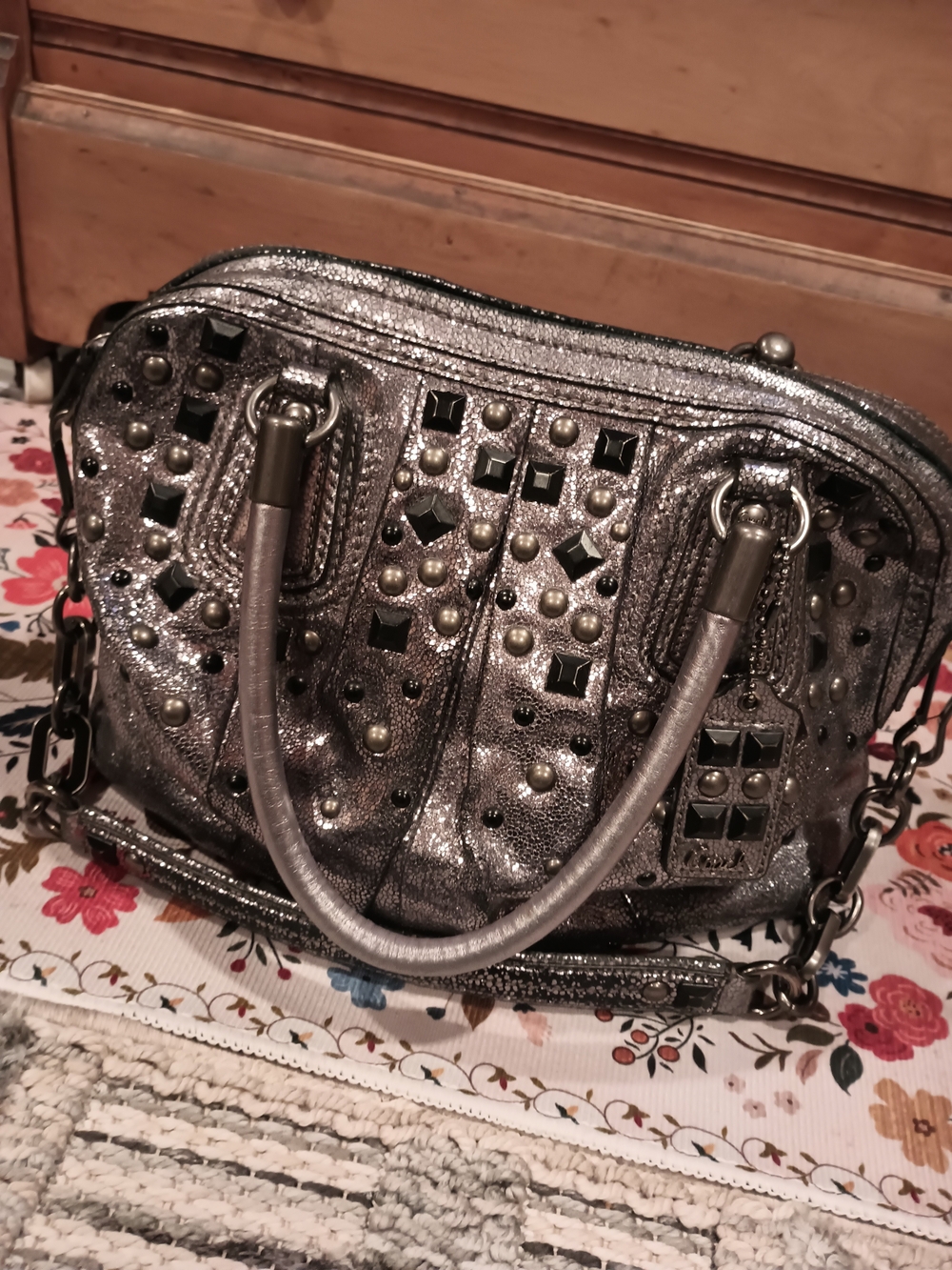 Rare Coach Kristin Studded Metallic Bag Gunmetal 15360 w/ Crossbody & Dust Bag
